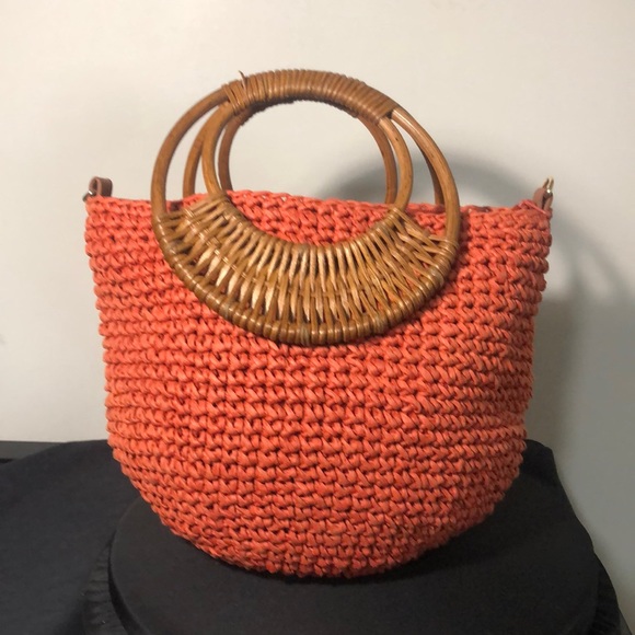laura jones Handbags - Laura Jones - orange sassy hand bag with bamboo handles